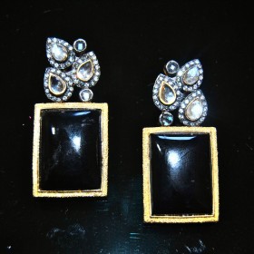 Black Onyx Gold Earrings
